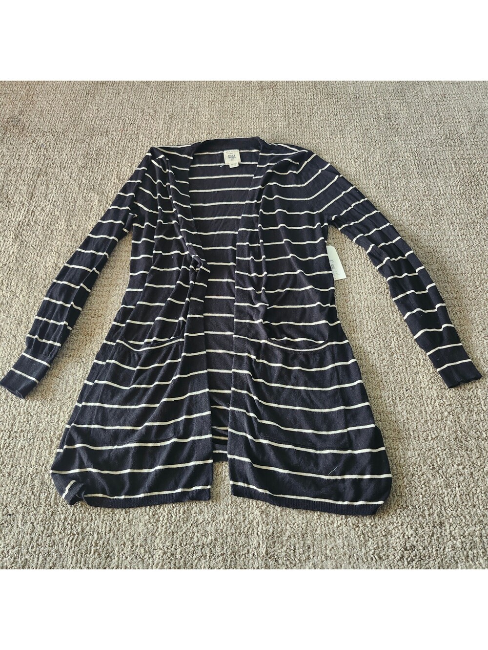 Billabong Women's Black and White Striped Open Front Cardigan Small NWT
